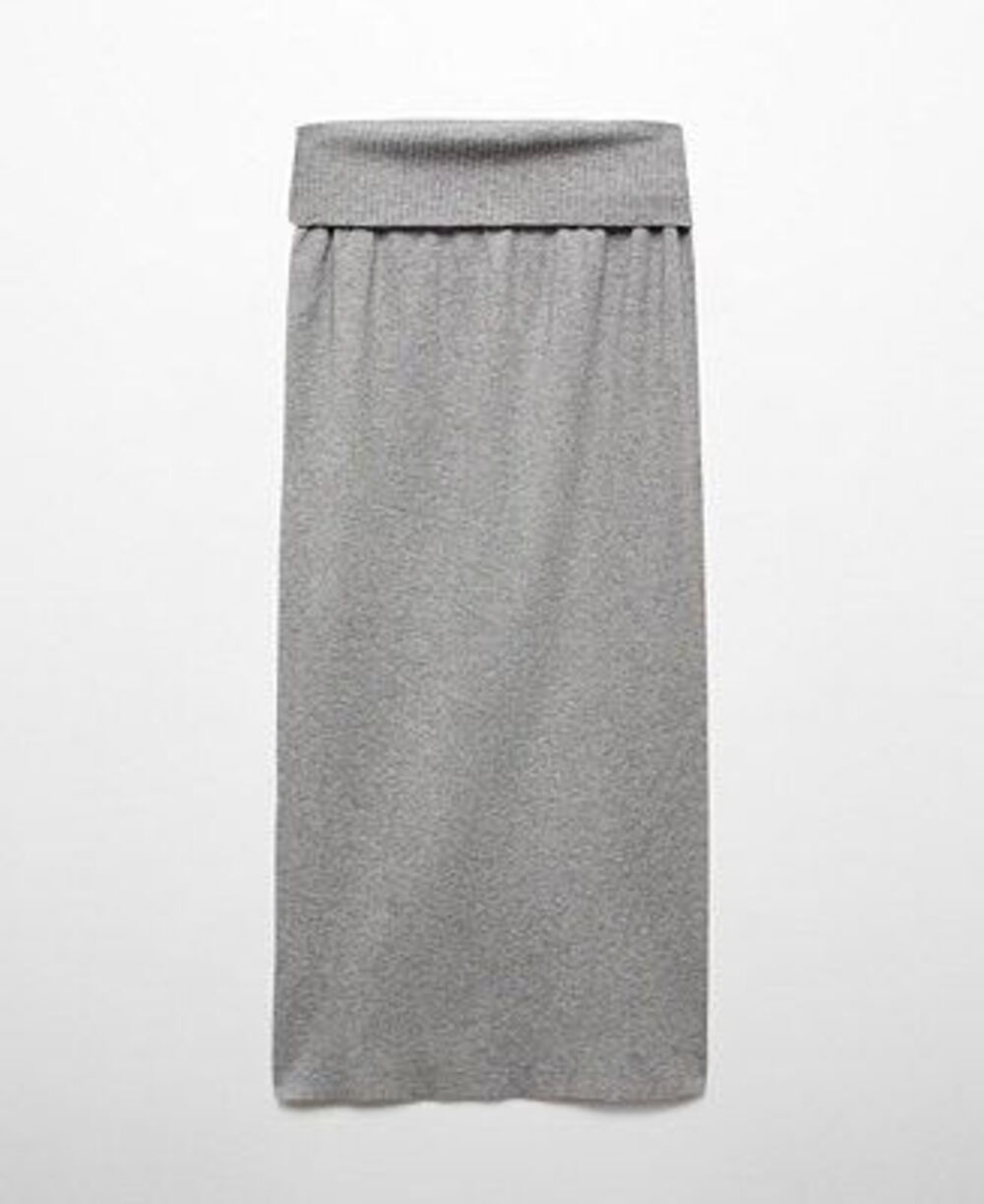 Mango Women's Knitted Fold Over Co-ord Slim Fit Pull-on Midi Skirt Grey XXL NWT